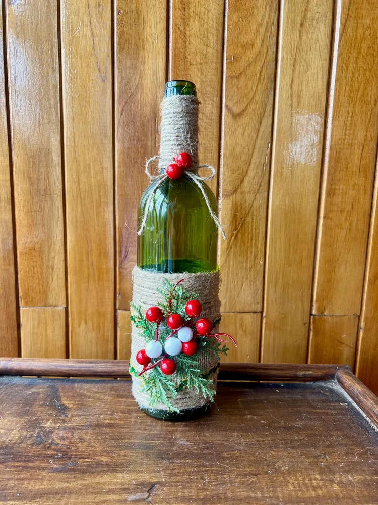 Botella Rústica de Yute "Bosque Navideño"