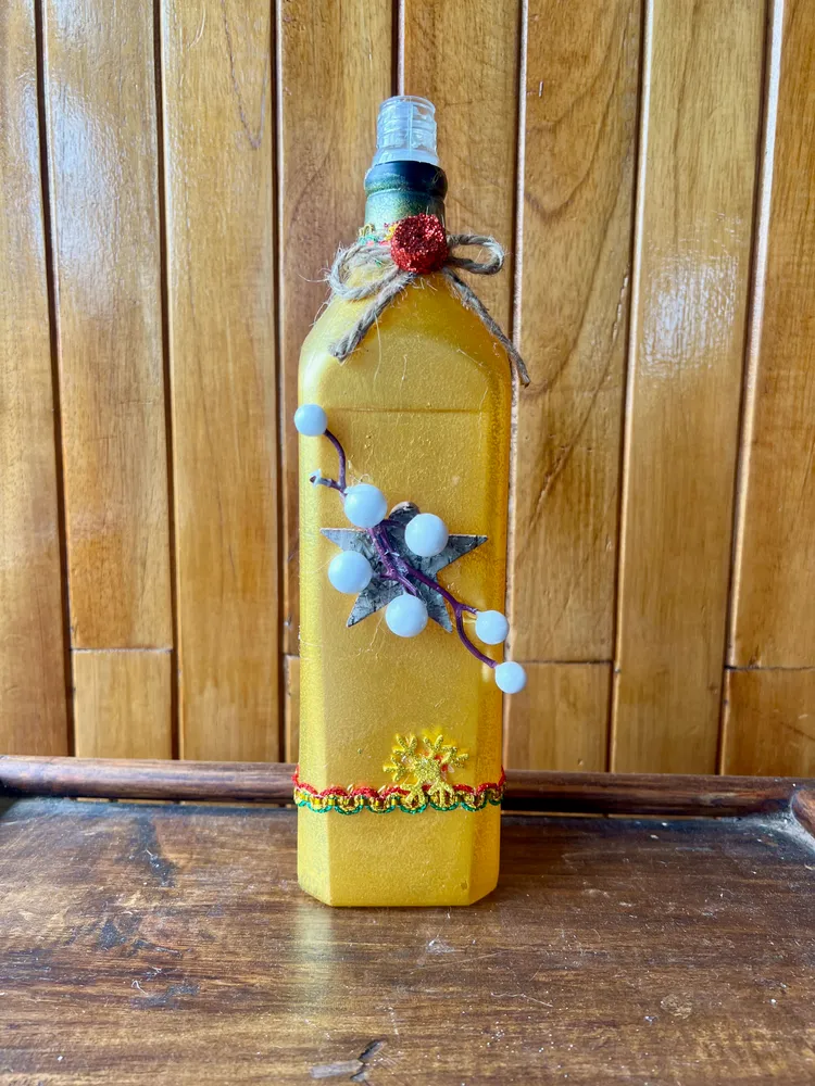 Botella Navideña Dorada "Estrella Rústica"